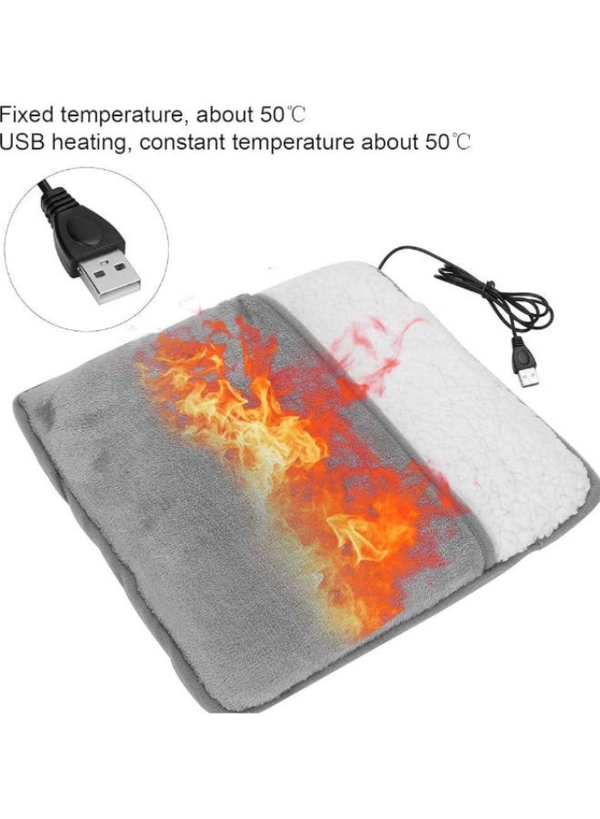 دفاية قدمين كهربائية وبادة تسخين لتخفيف الألم، تعمل بوصلة USB، خامة قطيفة ناعمة، متعددة الاستخدام، مقاس 29×29×2.5 سم، لون رمادي وأبيض، صنع في الصين - Image 2